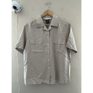 VTG Jessica Holbrook 100% Silk Button Up Blouse Size M Beige Old Money Preppy